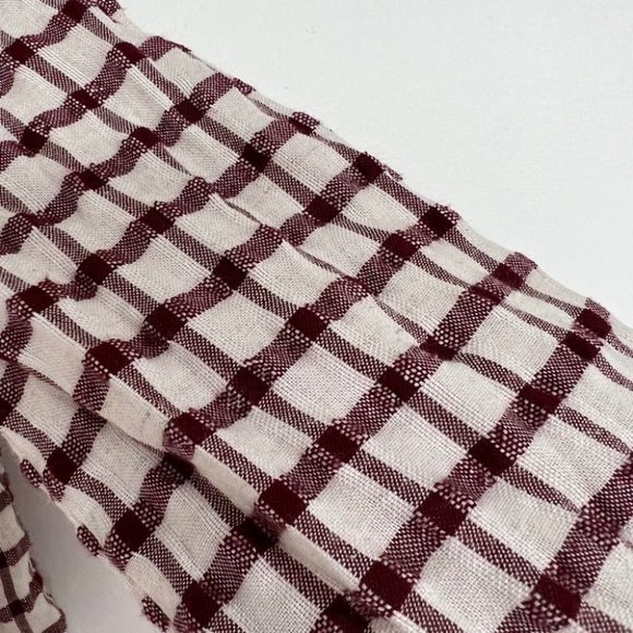 Lumière cotton/linen blend off-the-shoulder gingham tie-front top - Picture 5 of 11